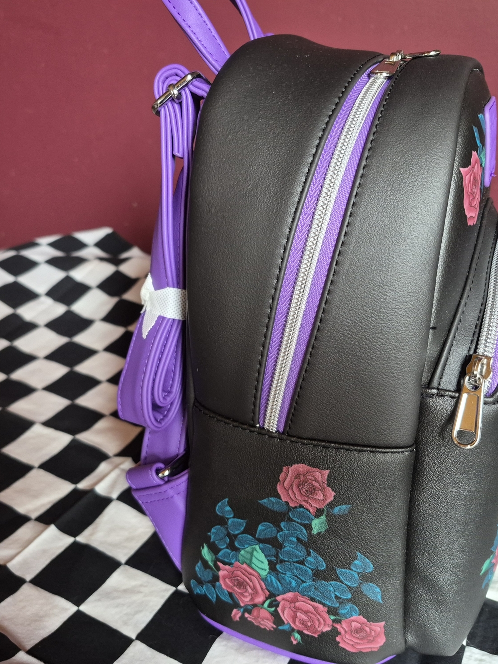 Loungefly Disney Villains Black Purple Pink Floral Mini Backpack - Picture 4 of 4